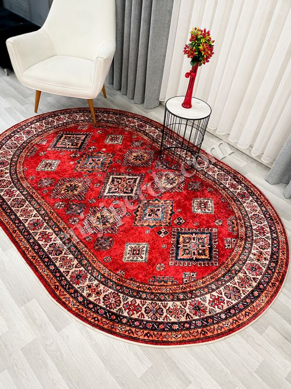 (kirmizi) Kilim Motifli Klasik Kaymaz Taban Halı Fiyatları, Özellikleri ve Yorumları - 1