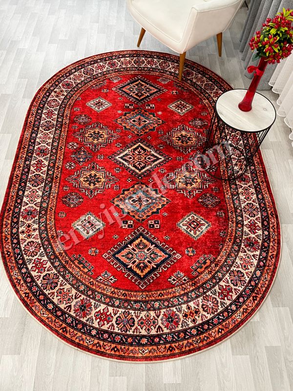 (kirmizi) Kilim Motifli Klasik Kaymaz Taban Halı Fiyatları, Özellikleri ve Yorumları - 3