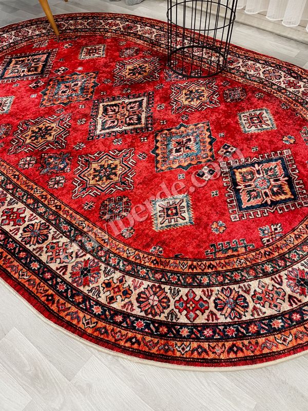 (kirmizi) Kilim Motifli Klasik Kaymaz Taban Halı Fiyatları, Özellikleri ve Yorumları - 5