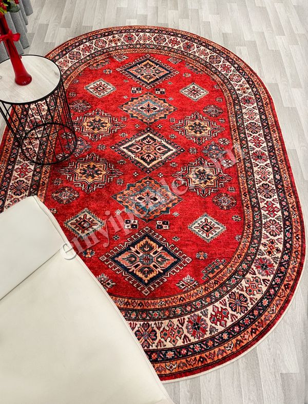 (kirmizi) Kilim Motifli Klasik Kaymaz Taban Halı Fiyatları, Özellikleri ve Yorumları - 6