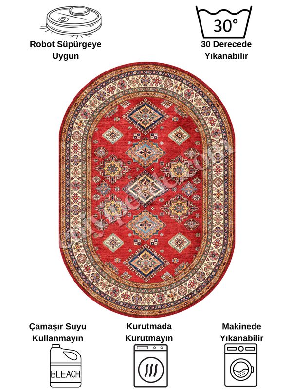 (kirmizi) Kilim Motifli Klasik Kaymaz Taban Halı Fiyatları, Özellikleri ve Yorumları - 8