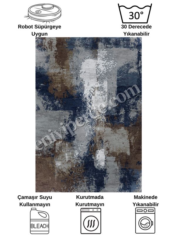 (lacivert) GRİ-LACİVERT Abstract Desenli Kaymaz Taban Yolluk Halı Fiyatları, Özellikleri ve Yorumları - 8