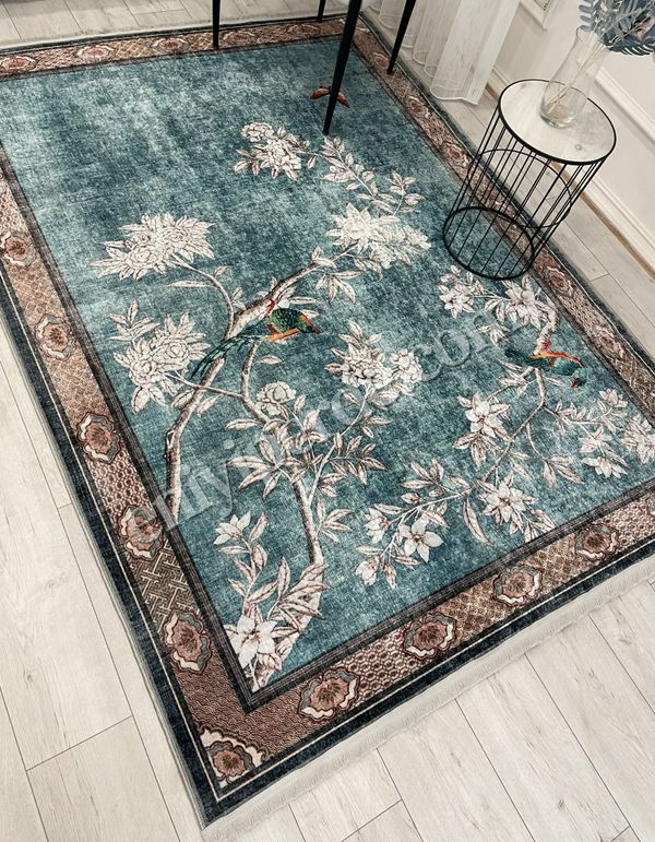 (mavi) Soft Mavi Kuş Desenli Bordürlü Kaydırmaz Halı Fiyatları, Özellikleri ve Yorumları - 2