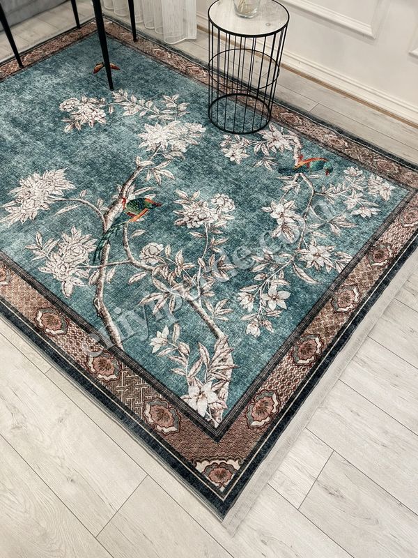 (mavi) Soft Mavi Kuş Desenli Bordürlü Kaydırmaz Halı Fiyatları, Özellikleri ve Yorumları - 3