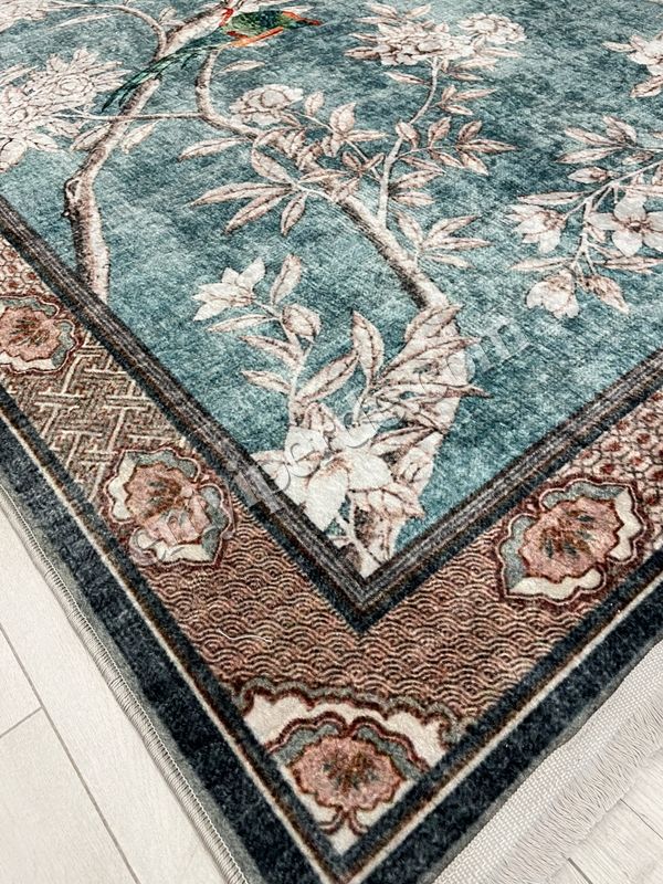 (mavi) Soft Mavi Kuş Desenli Bordürlü Kaydırmaz Halı Fiyatları, Özellikleri ve Yorumları - 4