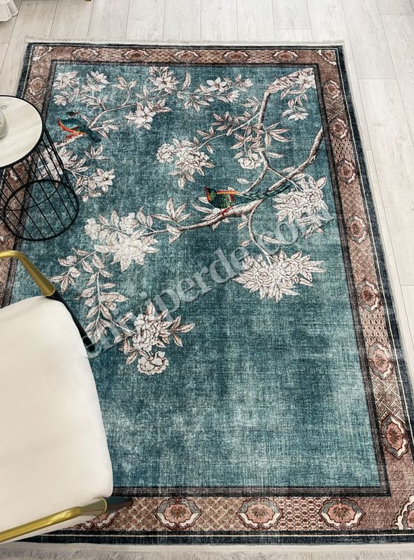 (mavi) Soft Mavi Kuş Desenli Bordürlü Kaydırmaz Halı Fiyatları, Özellikleri ve Yorumları - 5