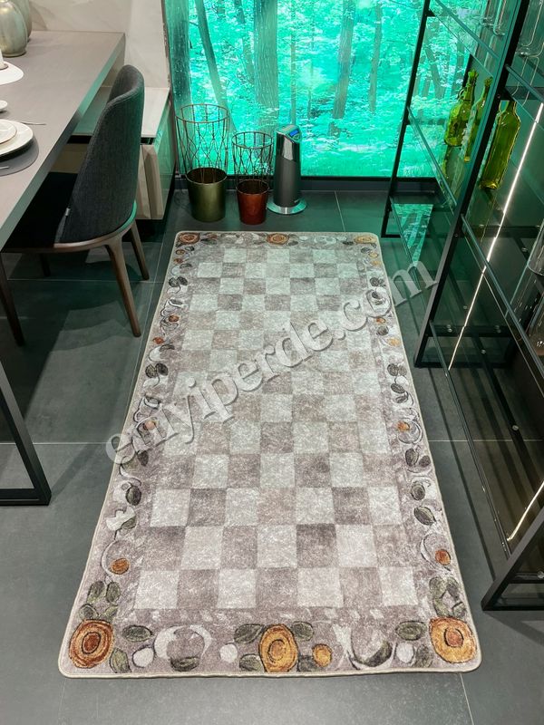 (bej) Bej Turuncu Dama Desenli Kaymaz Taban Mutfak Halısı Fiyatları, Özellikleri ve Yorumları - 1