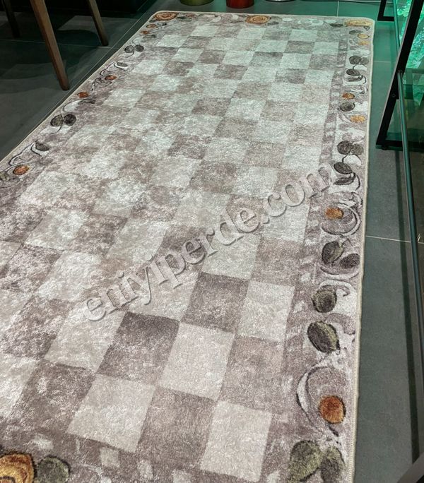 (bej) Bej Turuncu Dama Desenli Kaymaz Taban Mutfak Halısı Fiyatları, Özellikleri ve Yorumları - 4
