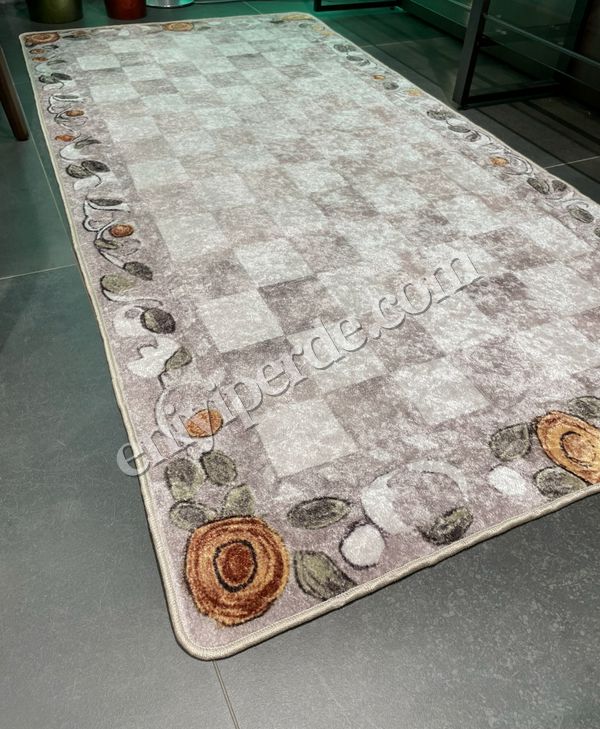 (bej) Bej Turuncu Dama Desenli Kaymaz Taban Mutfak Halısı Fiyatları, Özellikleri ve Yorumları - 5