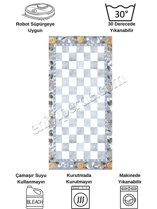 (gri) Gri Turuncu Dama Desenli Kaymaz Taban Mutfak Halısı Fiyatları, Özellikleri ve Yorumları - 8