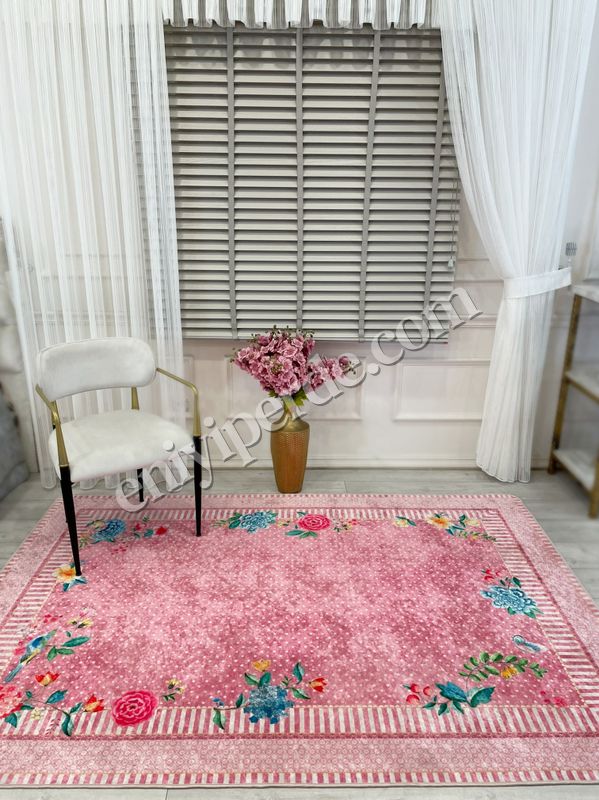 (pembe) Pembe Renkli Zemin Gül Desenli Kaydırmaz Halı Fiyatları, Özellikleri ve Yorumları - 1