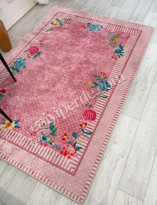 (pembe) Pembe Renkli Zemin Gül Desenli Kaydırmaz Halı Fiyatları, Özellikleri ve Yorumları - 3