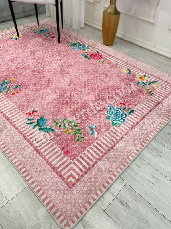 (pembe) Pembe Renkli Zemin Gül Desenli Kaydırmaz Halı Fiyatları, Özellikleri ve Yorumları - 4