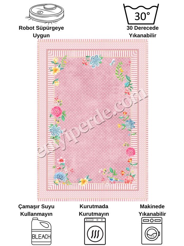 (pembe) Pembe Renkli Zemin Gül Desenli Kaydırmaz Halı Fiyatları, Özellikleri ve Yorumları - 7