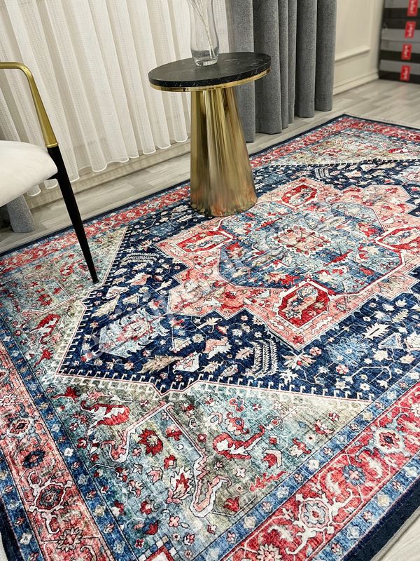 (lacivert) Kilim Motifli SAÇAKLI Klasik Kaymaz Taban Halı Fiyatları, Özellikleri ve Yorumları - 2