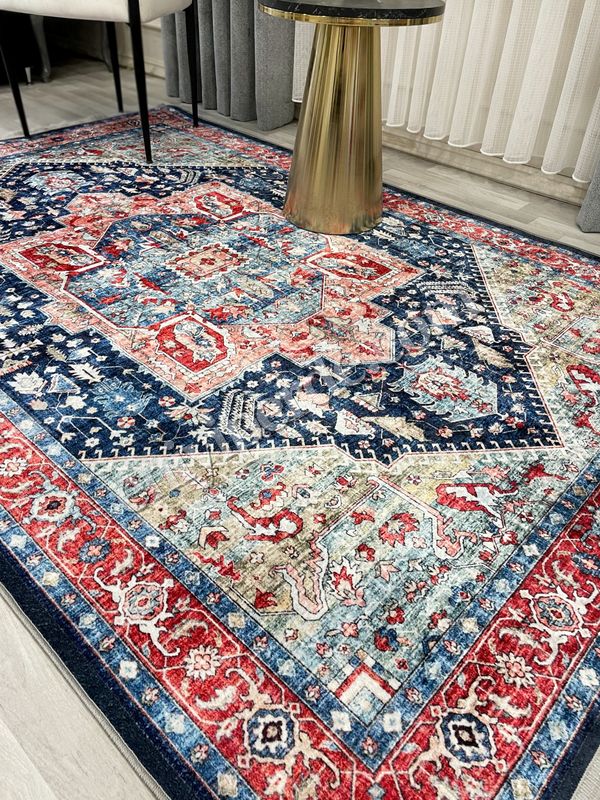 (lacivert) Kilim Motifli SAÇAKLI Klasik Kaymaz Taban Halı Fiyatları, Özellikleri ve Yorumları - 4