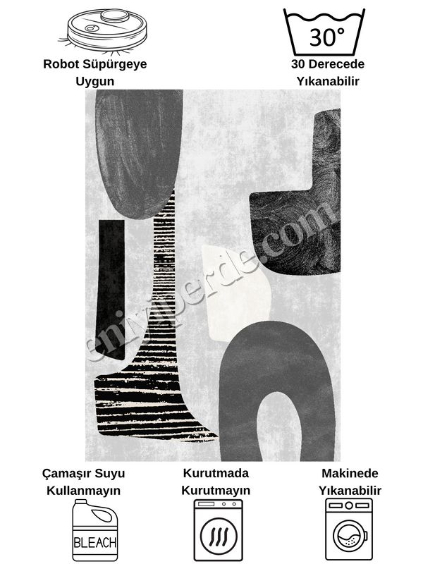 (gri) Gri Renk Soyut Görünümlü Modern Halı Fiyatları, Özellikleri ve Yorumları - 6