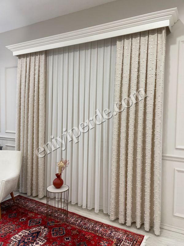 (ekru) Ekru Renk Ponponlu Pufy Fon Perde 1/3 SIK Pile Fiyatları, Özellikleri ve Yorumları - 7