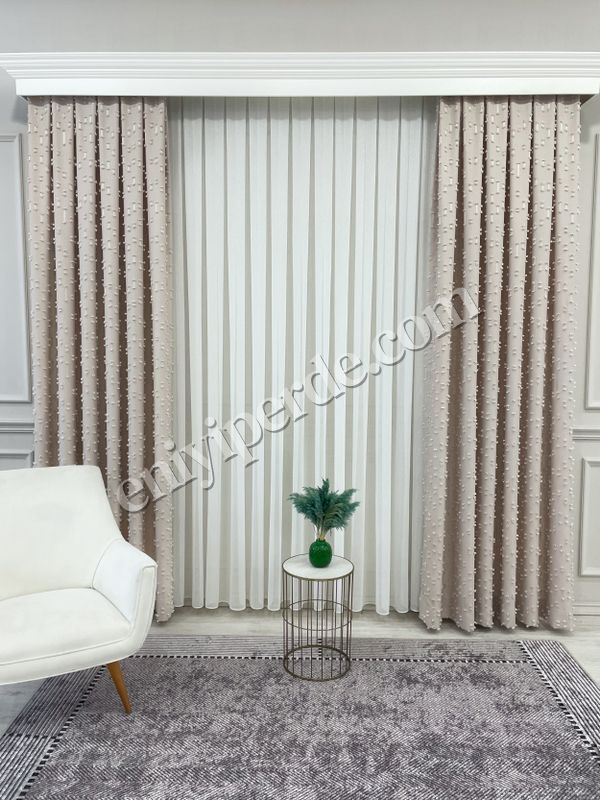 (bej) Bej Rengi Ponponlu Pufy Fon Perde 1/3 SIK Pile Fiyatları, Özellikleri ve Yorumları - 3