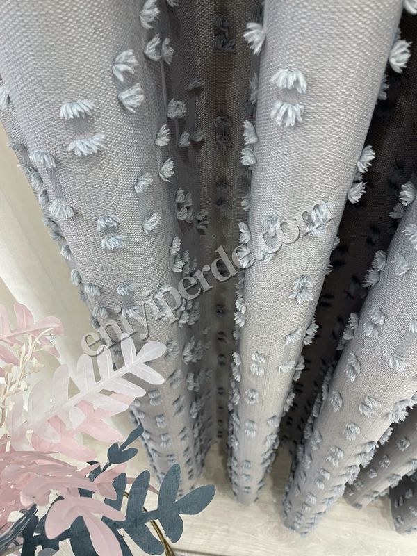 (acik-gri) Açık Gri Renk Ponponlu Pufy Fon Perde 1/3 SIK Pile Fiyatları, Özellikleri ve Yorumları - 2