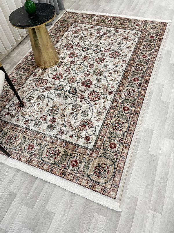 (bej) Kilim Motifli SAÇAKLI Klasik Kaymaz Taban Halı Fiyatları, Özellikleri ve Yorumları - 1
