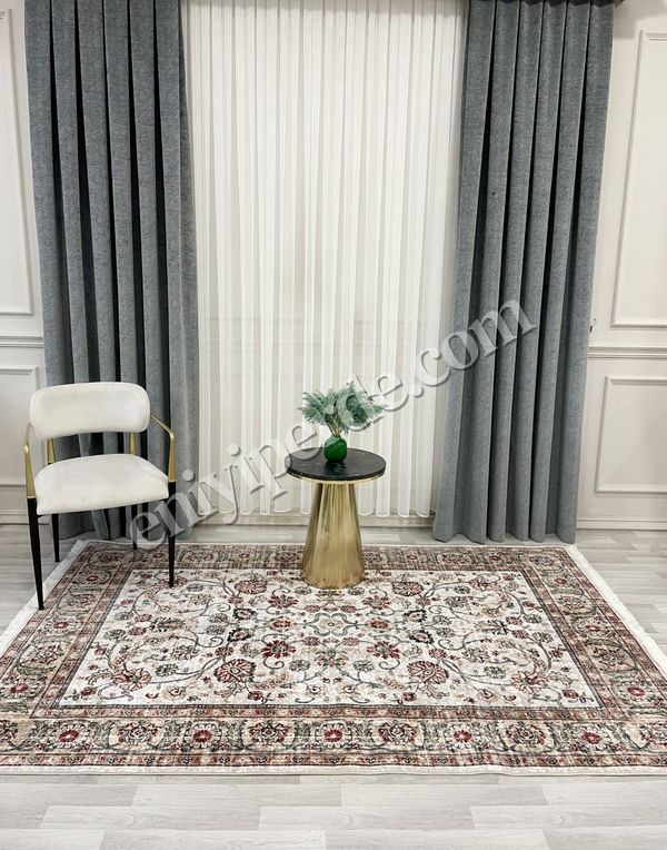 (bej) Kilim Motifli SAÇAKLI Klasik Kaymaz Taban Halı Fiyatları, Özellikleri ve Yorumları - 3