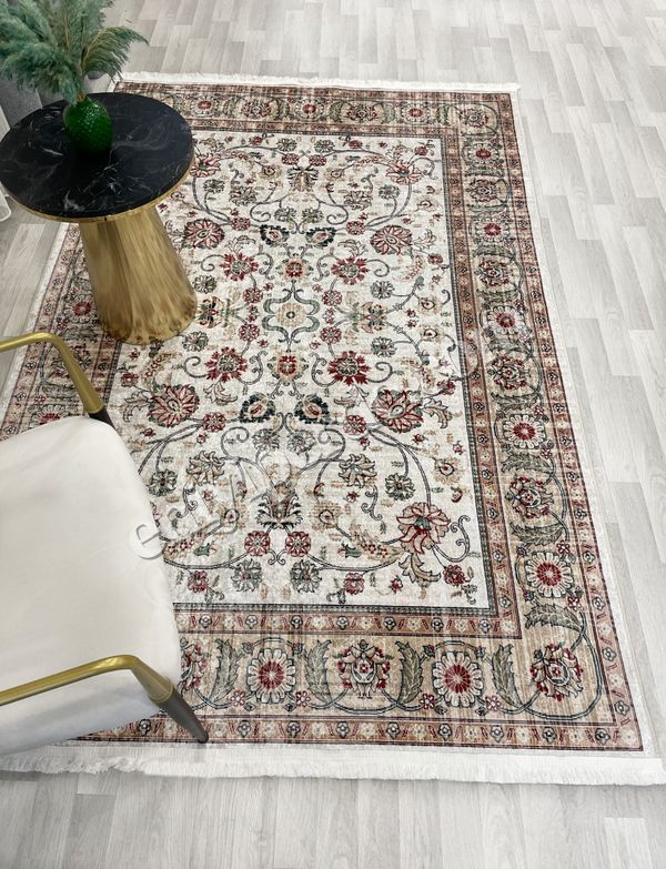(bej) Kilim Motifli SAÇAKLI Klasik Kaymaz Taban Halı Fiyatları, Özellikleri ve Yorumları - 4