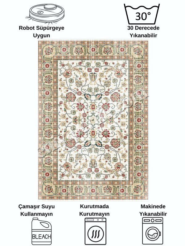 (bej) Kilim Motifli SAÇAKLI Klasik Kaymaz Taban Halı Fiyatları, Özellikleri ve Yorumları - 6