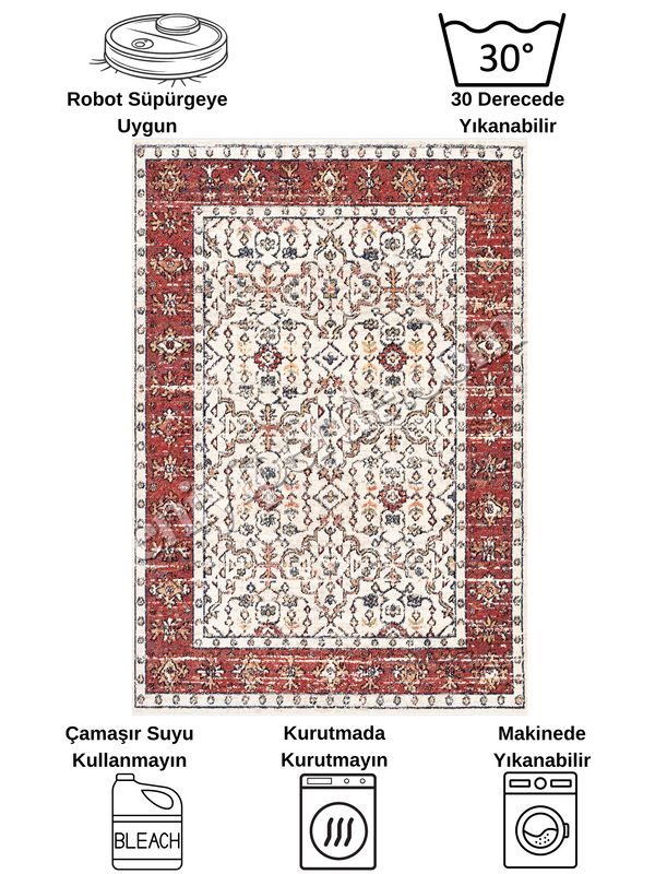(bej) Kilim Motifli SAÇAKLI Klasik Kaymaz Taban Halı Fiyatları, Özellikleri ve Yorumları - 7