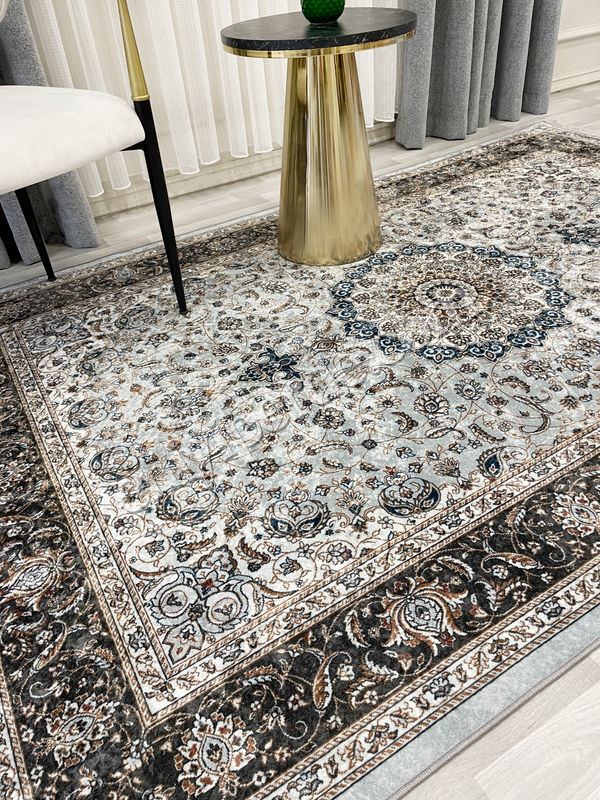 (gri) GRİ Geleneksel Motirfli SAÇAKLI Klasik Kaymaz Taban Halı Fiyatları, Özellikleri ve Yorumları - 5