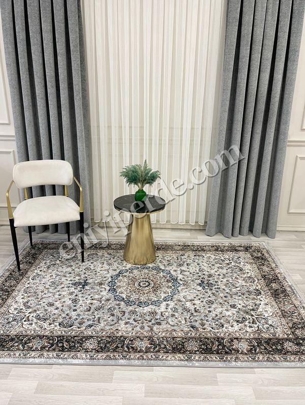 (gri) GRİ Geleneksel Motirfli SAÇAKLI Klasik Kaymaz Taban Halı Fiyatları, Özellikleri ve Yorumları - 6
