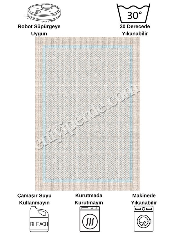 (acik-kahverengi) KAHVE-MAVİ Jüt Sisal Görünüm Bordürlü Kaymaz Taban Yolluk Mutfak Halı Fiyatları, Özellikleri ve Yorumları - 8