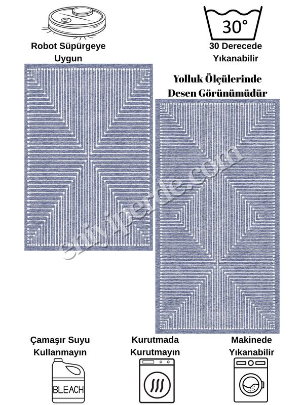 (lacivert) Lacivert Renk Şönil Görünümlü Tasarım Yolluk Halı Mutfak Halısı Fiyatları, Özellikleri ve Yorumları - 8
