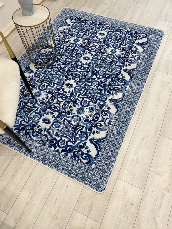(lacivert) Lacivert-Gri  Blue Blanc Modern Lateks Kaymaz Taban Halı Fiyatları, Özellikleri ve Yorumları - 2