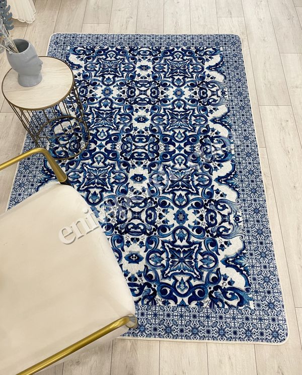 (lacivert) Lacivert-Gri  Blue Blanc Modern Lateks Kaymaz Taban Halı Fiyatları, Özellikleri ve Yorumları - 3