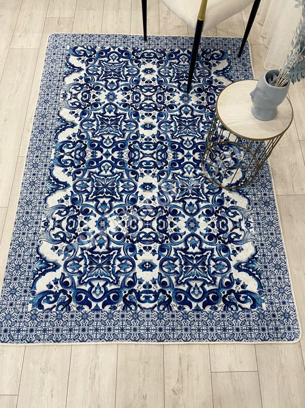 (lacivert) Lacivert-Gri  Blue Blanc Modern Lateks Kaymaz Taban Halı Fiyatları, Özellikleri ve Yorumları - 4