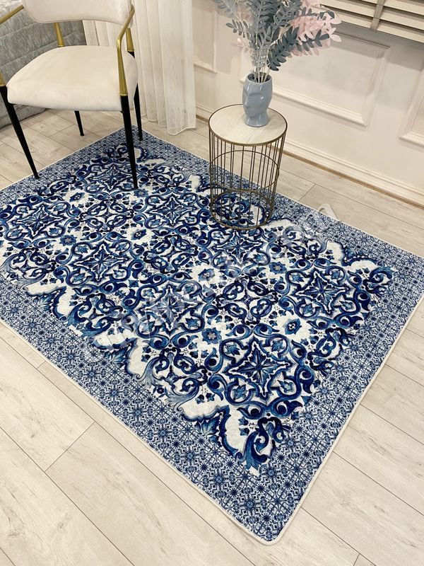 (lacivert) Lacivert-Gri  Blue Blanc Modern Lateks Kaymaz Taban Halı Fiyatları, Özellikleri ve Yorumları - 5