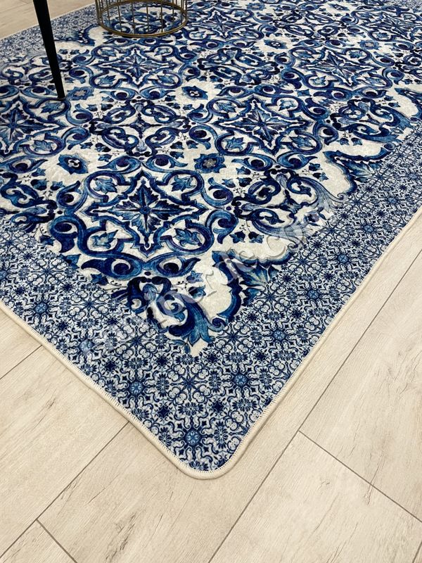 (lacivert) Lacivert-Gri  Blue Blanc Modern Lateks Kaymaz Taban Halı Fiyatları, Özellikleri ve Yorumları - 6