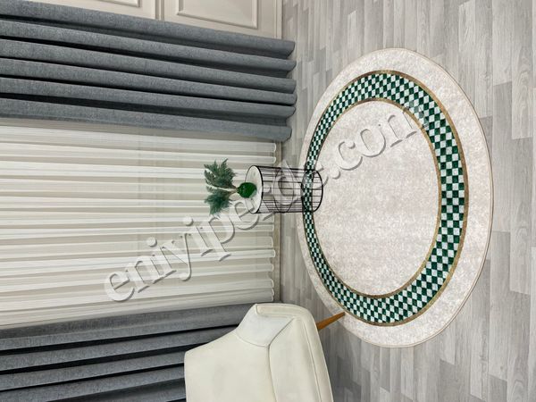 (bej-oval) Bej Yeşil Damalı Kaymaz Taban Halı Fiyatları, Özellikleri ve Yorumları - 1