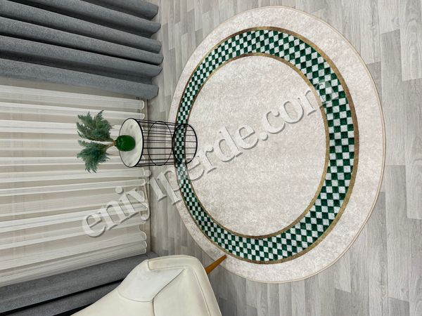 (bej-oval) Bej Yeşil Damalı Kaymaz Taban Halı Fiyatları, Özellikleri ve Yorumları - 2