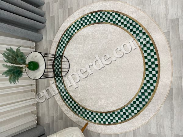 (bej-oval) Bej Yeşil Damalı Kaymaz Taban Halı Fiyatları, Özellikleri ve Yorumları - 3