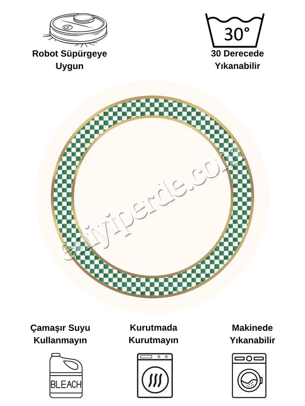 (bej-oval) Bej Yeşil Damalı Kaymaz Taban Halı Fiyatları, Özellikleri ve Yorumları - 6