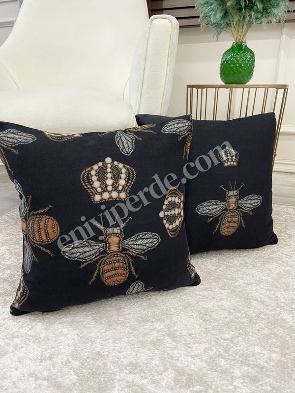 (siyah) 2 Ii Kraliçe Arı İşleme Görünüm Dokuma Kumaş Kırlent Kılıfı 45x45 Fiyatları, Özellikleri ve Yorumları - 3