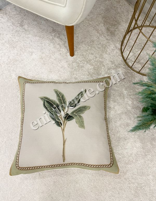 (bej) Bej Yeşil Yaprak Desenli Dokuma Kumaş Kırlent Kılıfı 45x45 Fiyatları, Özellikleri ve Yorumları - 1