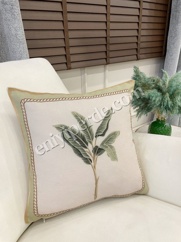 (bej) Bej Yeşil Yaprak Desenli Dokuma Kumaş Kırlent Kılıfı 45x45 Fiyatları, Özellikleri ve Yorumları - 2