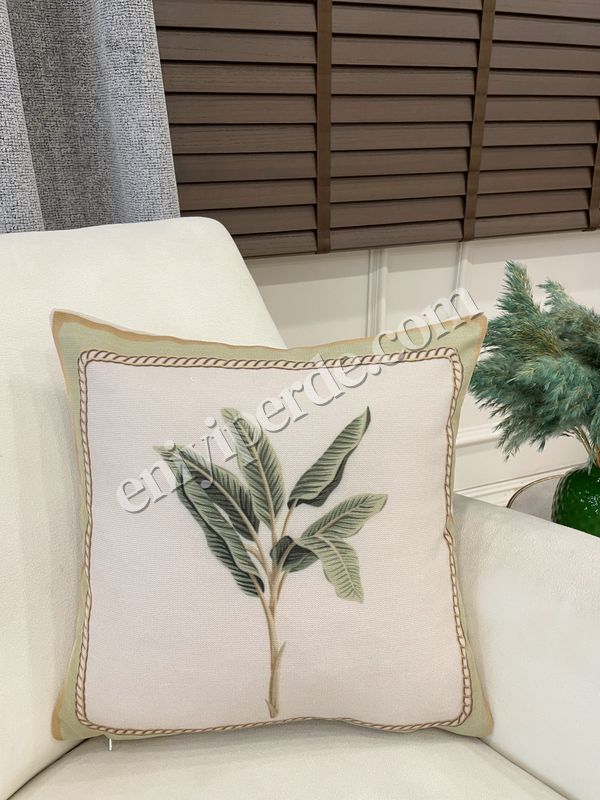 (bej) Bej Yeşil Yaprak Desenli Dokuma Kumaş Kırlent Kılıfı 45x45 Fiyatları, Özellikleri ve Yorumları - 3