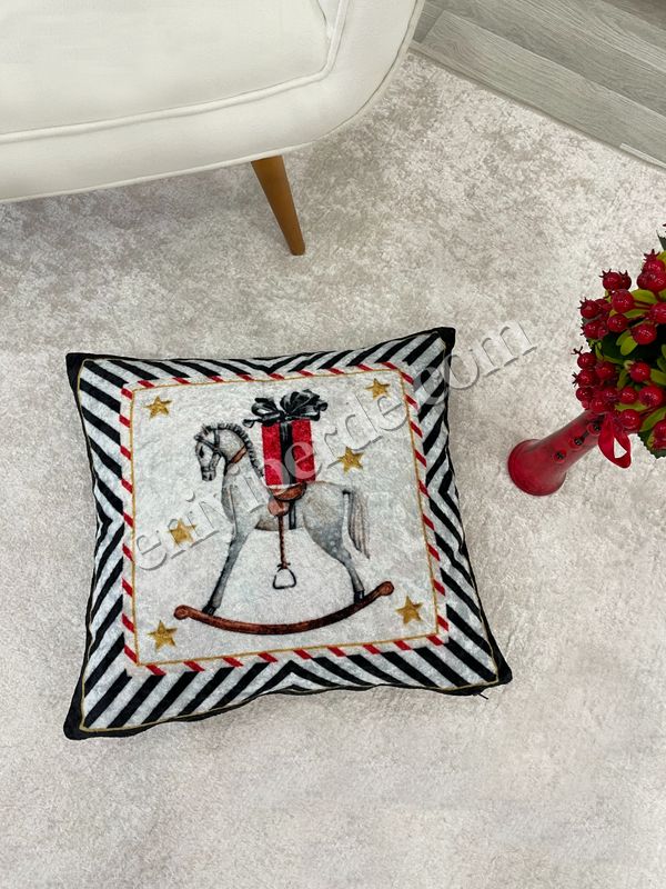 (gri) Açık Gri Renk At Desenli Kırlent Kılıfı 45x45 Fiyatları, Özellikleri ve Yorumları - 1
