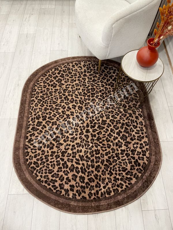 (kahve-oval) Leopar Desenli Oval Lateks Deri Halı Fiyatları, Özellikleri ve Yorumları - 2