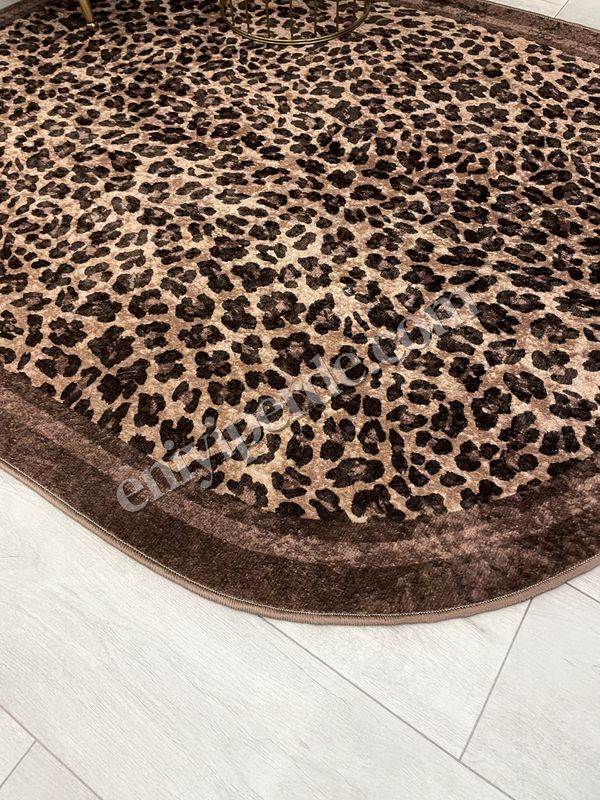 (kahve-oval) Leopar Desenli Oval Lateks Deri Halı Fiyatları, Özellikleri ve Yorumları - 4