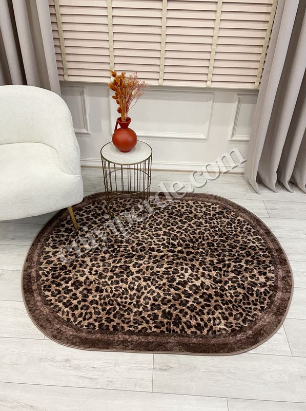 (kahve-oval) Leopar Desenli Oval Lateks Deri Halı Fiyatları, Özellikleri ve Yorumları - 5